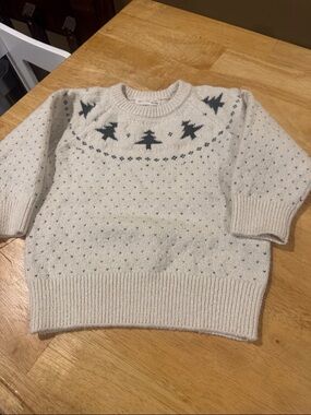 Rylee + Cru Cream Sweater with Gray Tree Pattern